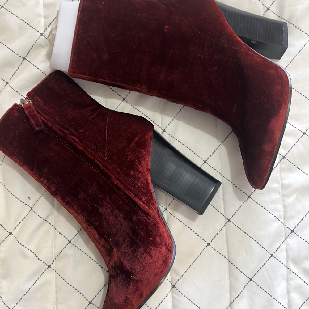 Burgundy Velvet Zara Ankle Boots - Picture 6 of 7